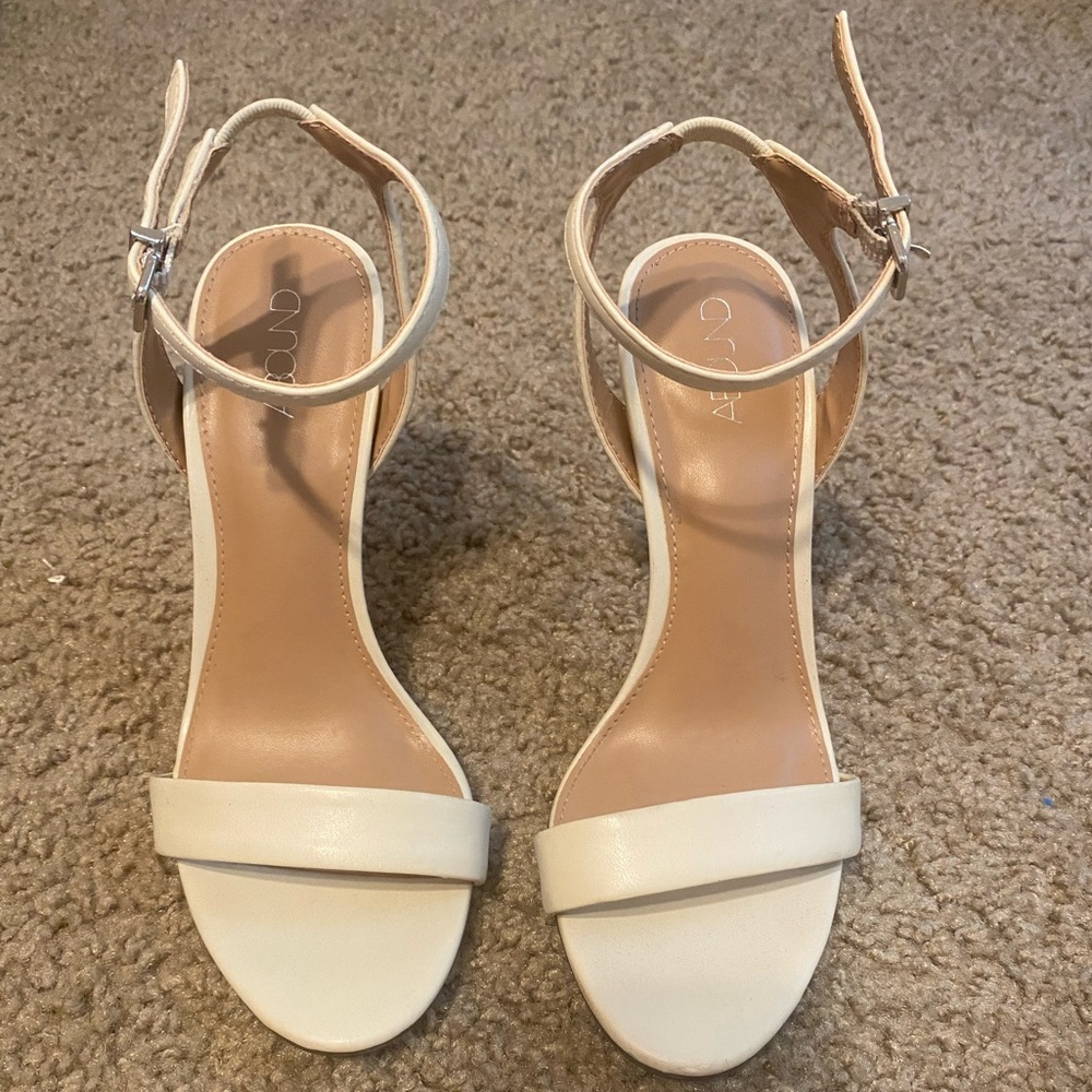 Size 7 ABound 3” white heels